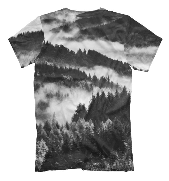 Мужская футболка с изображением Лес и туман цвета Белый