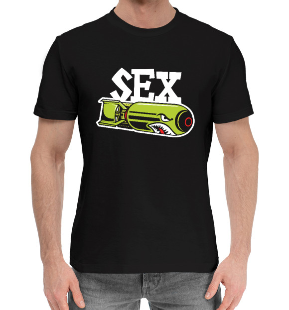 Мужская хлопковая футболка с изображением Секс БОМБА цвета Черный
