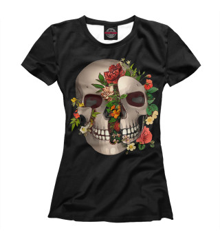 Женская футболка Череп с цветами