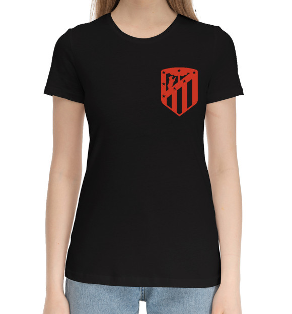 Женская хлопковая футболка с изображением Atletico Madrid цвета Черный
