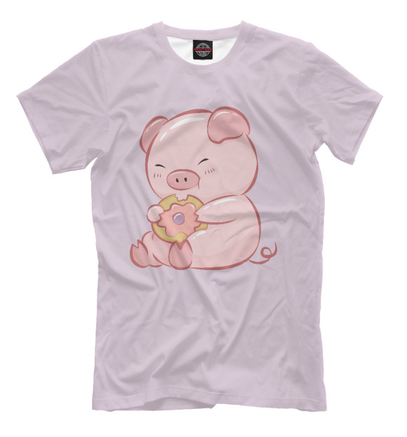 Мужская футболка с изображением Свинка с пончиком цвета Белый