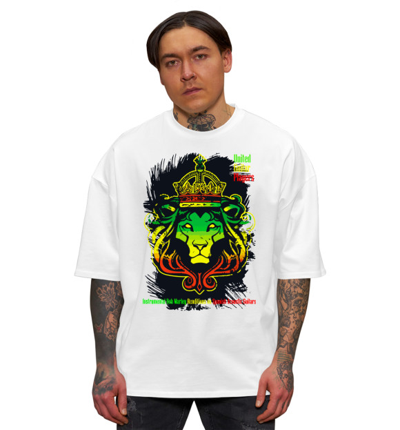 Мужская футболка оверсайз с изображением Ямайский лев цвета Белый