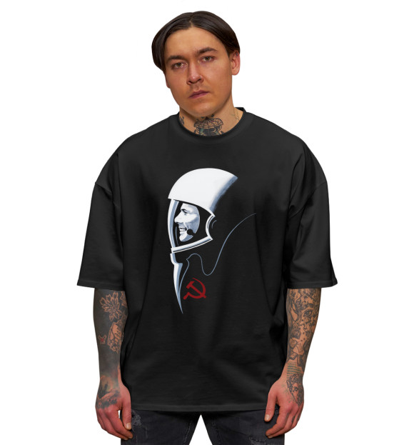 Мужская футболка оверсайз с изображением Советский Космос цвета Черный