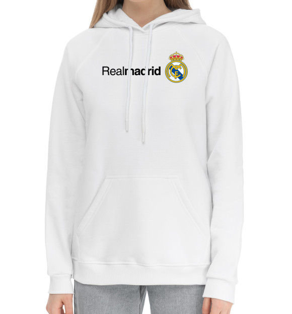 Женский хлопковый худи с изображением Real Madrid цвета Белый