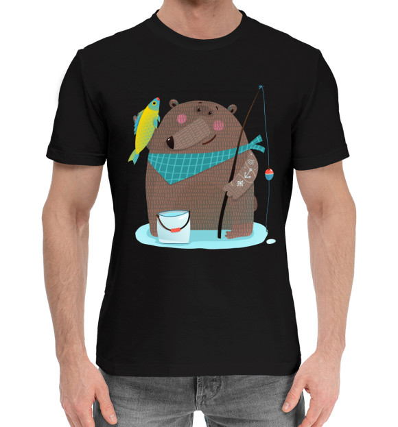 Мужская хлопковая футболка с изображением Медведи цвета Черный