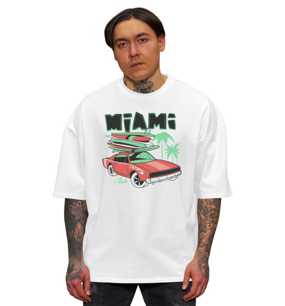 Мужская футболка оверсайз с изображением Miami цвета Белый