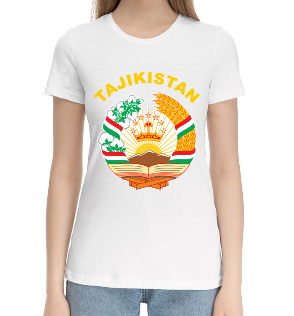 Женская хлопковая футболка с изображением Tajikistan цвета Белый
