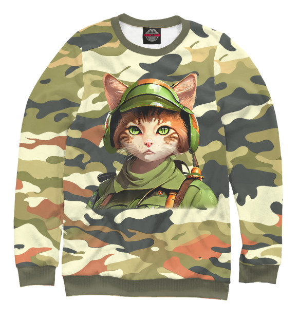 Женский свитшот с изображением Кошка военная цвета Белый