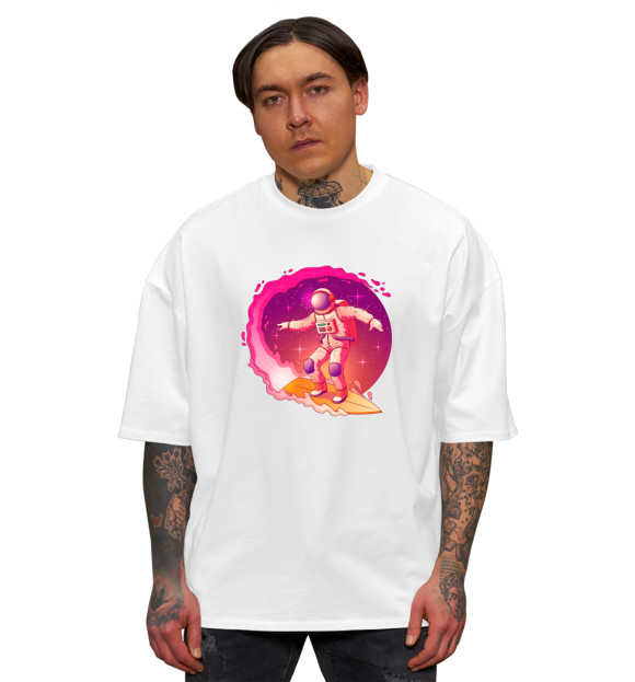 Мужская футболка оверсайз с изображением Космический серфинг цвета Белый