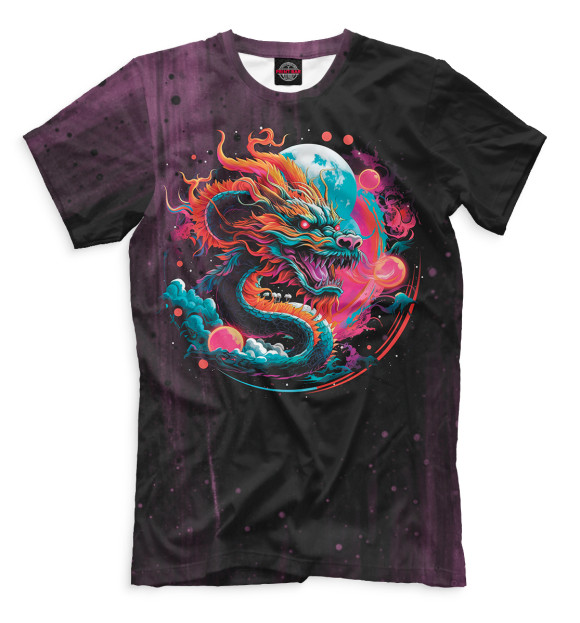 Мужская футболка с изображением Китайский дракон цвета Белый