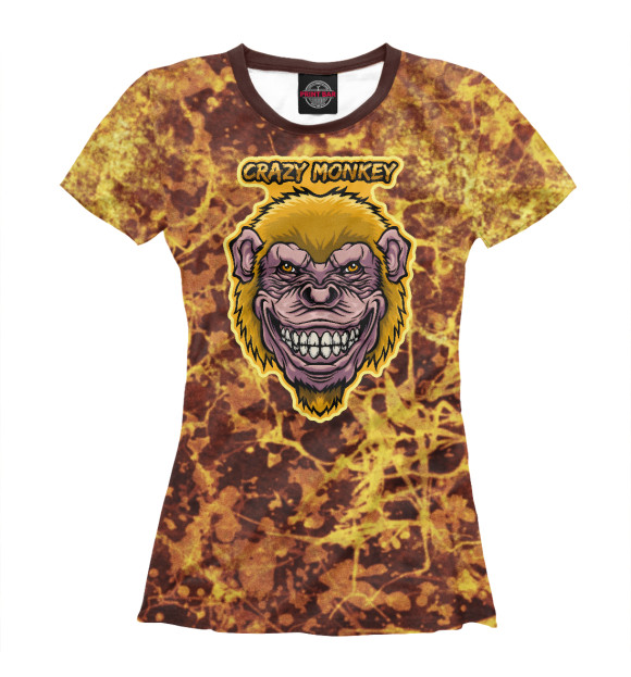 Женская футболка с изображением Yellow crazy monkey цвета Белый