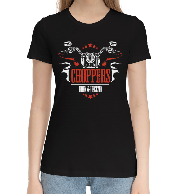 Женская хлопковая футболка с изображением CHOPPERS цвета Черный