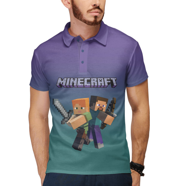 Мужское поло с изображением Minecraft цвета Белый