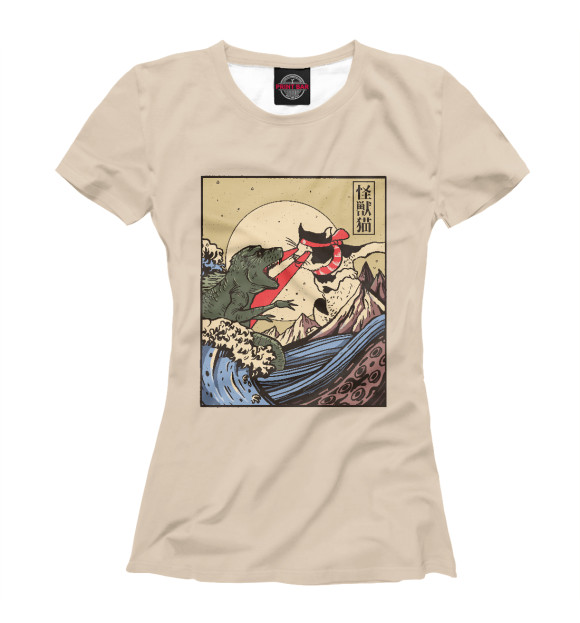 Женская футболка с изображением Japan Catzilla vs Godzilla цвета Белый