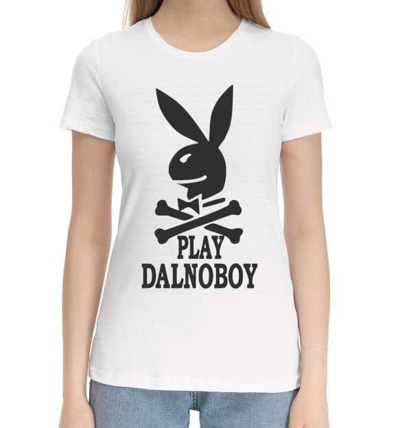 Женская хлопковая футболка с изображением Play Dalnoboy цвета Белый
