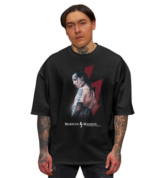 Мужская футболка оверсайз с изображением Marilyn Manson Shock-Rock цвета Черный