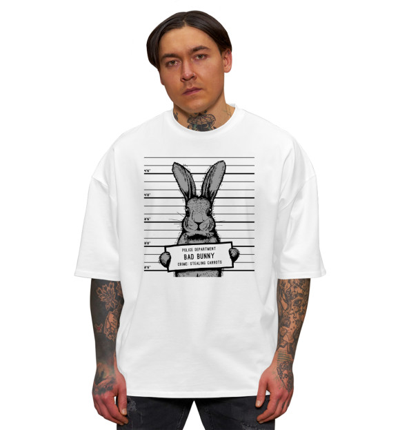 Мужская футболка оверсайз с изображением Кролик цвета Белый