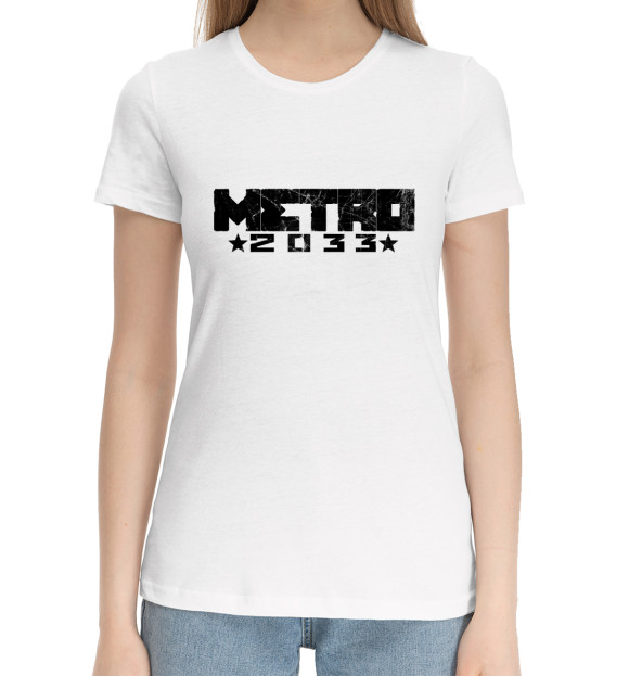 Женская хлопковая футболка с изображением Metro цвета Белый