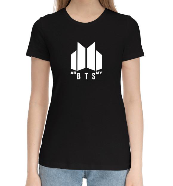 Женская хлопковая футболка с изображением BTS цвета Черный