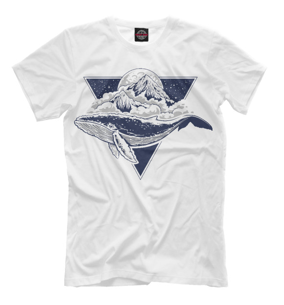 Мужская футболка с изображением Путешествие кита цвета Белый
