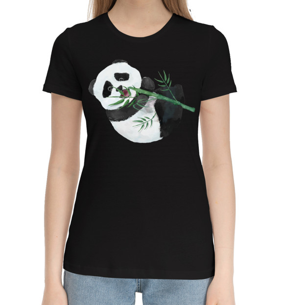 Женская хлопковая футболка с изображением Панда цвета Черный