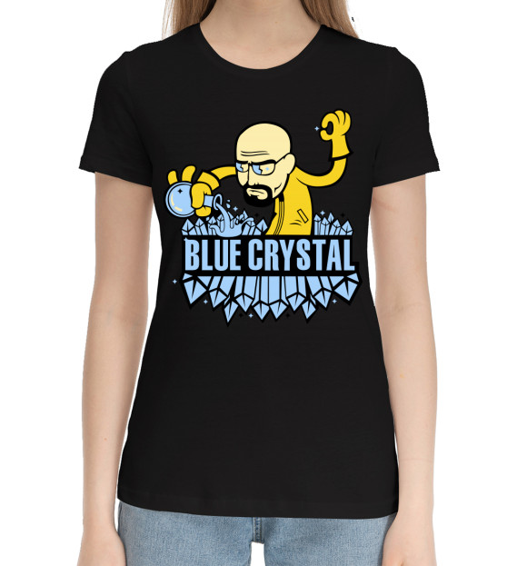 Женская хлопковая футболка с изображением Blue crystal цвета Черный