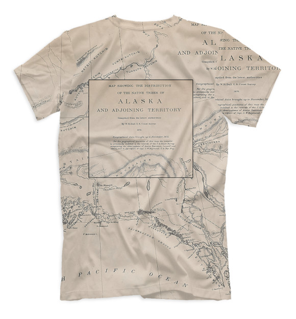 Мужская футболка с изображением Старинная карта Аляски цвета Белый