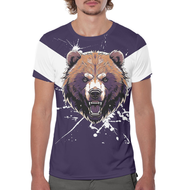 Мужская футболка с изображением Агрессивный медведь цвета Белый
