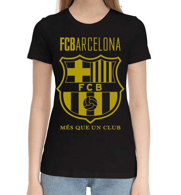Женская хлопковая футболка с изображением Barcelona цвета Черный
