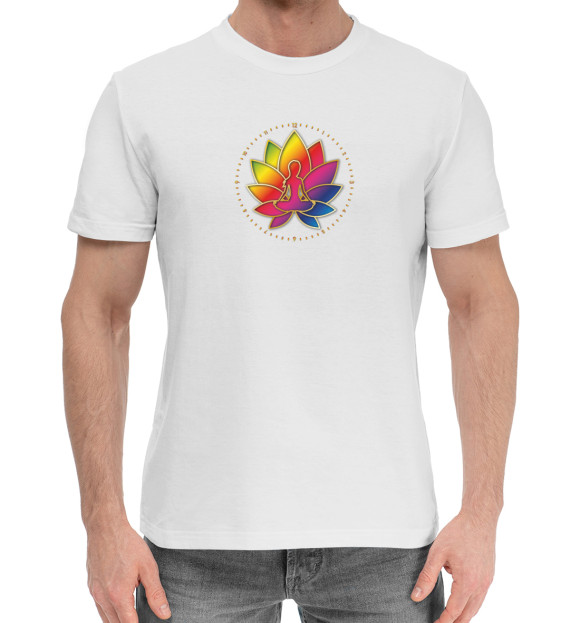 Мужская хлопковая футболка с изображением Медитация цвета Белый