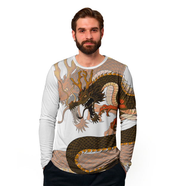 Мужской лонгслив с изображением Древесный дракон цвета Белый