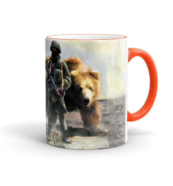 Кружка с изображением Солдат и медведь цвета оранжевый