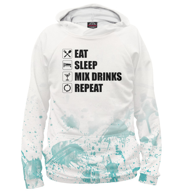 Худи для девочки с изображением Eat Sleep Mix Drinks Repeat цвета Белый