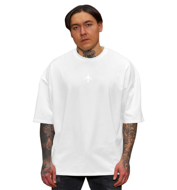 Мужская футболка оверсайз с изображением Самолёт цвета Белый
