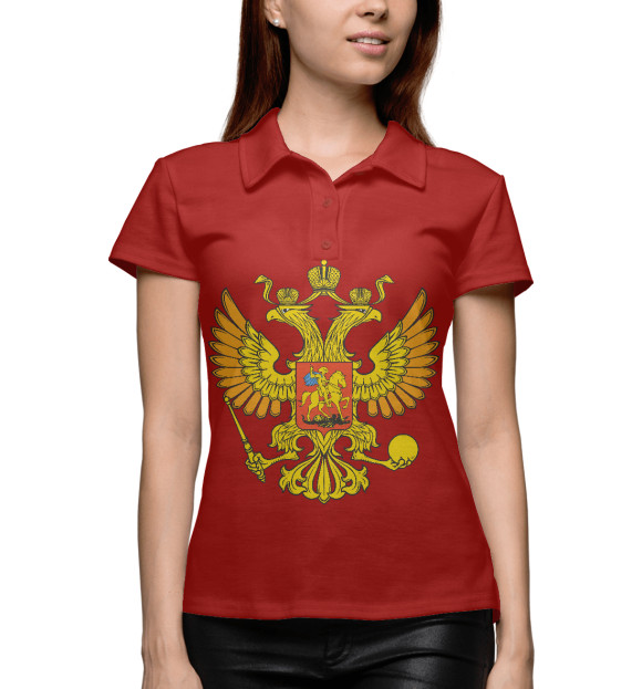 Женское поло с изображением Герб России цвета Белый