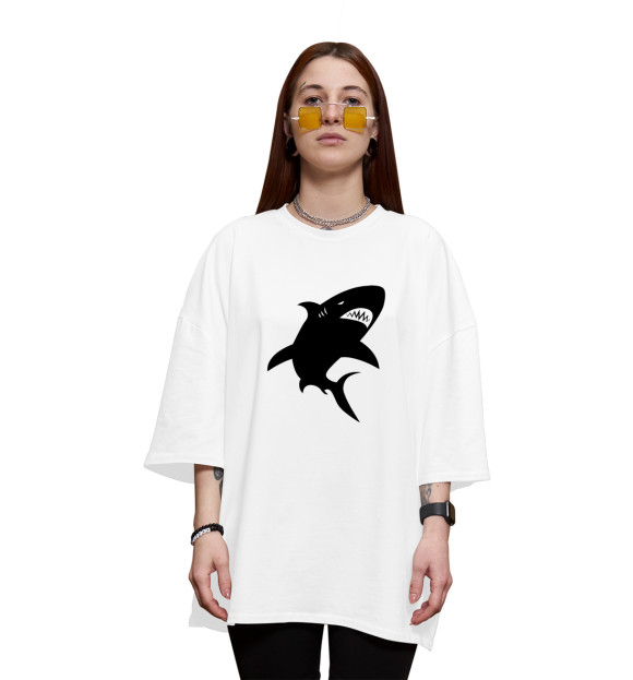 Женская футболка оверсайз с изображением Акула цвета Белый