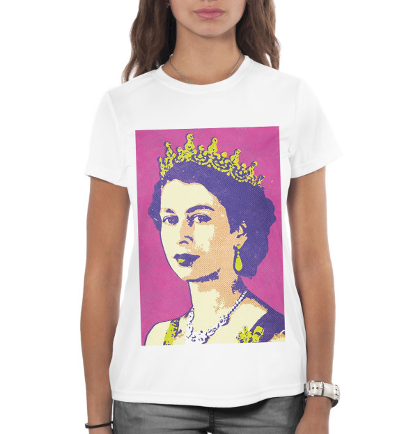 Женская футболка с изображением Молодая Елизавета II цвета Белый