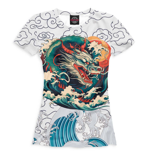 Женская футболка с изображением Красочный дракон цвета Белый