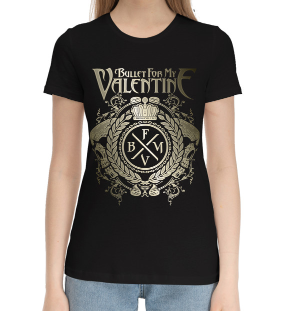 Женская хлопковая футболка с изображением Bullet For My Valentine цвета Черный