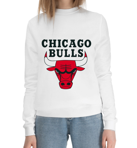 Женский хлопковый свитшот с изображением Chicago Bulls цвета Белый