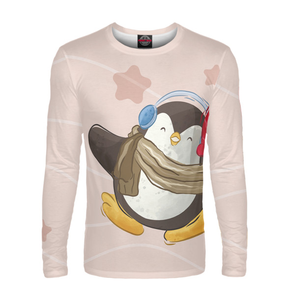 Мужской лонгслив с изображением Пингвин в наушниках цвета Белый