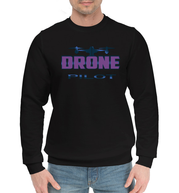 Мужской хлопковый свитшот с изображением Drone Pilot цвета Черный