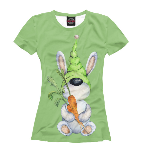 Женская футболка с изображением Кролик гном цвета Белый