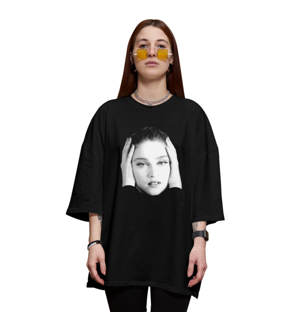 Женская футболка оверсайз с изображением Мадонна цвета Черный