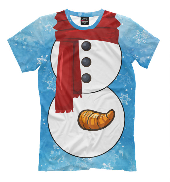 Мужская футболка с изображением Снеговик с морковкой цвета Белый