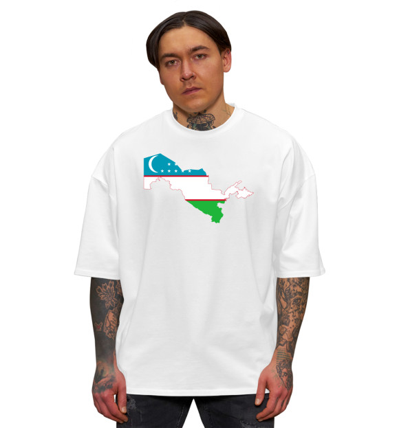 Мужская футболка оверсайз с изображением Узбекистан цвета Белый