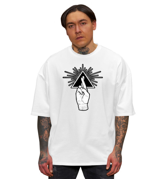 Мужская футболка оверсайз с изображением Рука просвещения цвета Белый