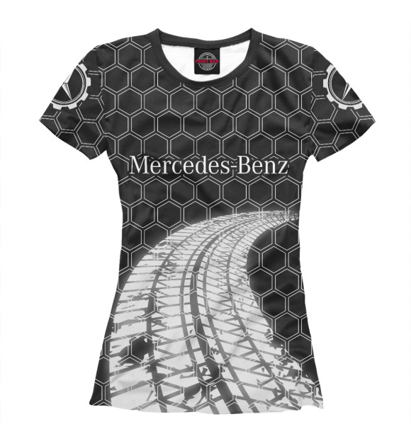 Женская футболка с изображением Mercedes | Следы Шин цвета Белый