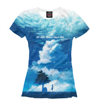Женская футболка Кит в небе - арт