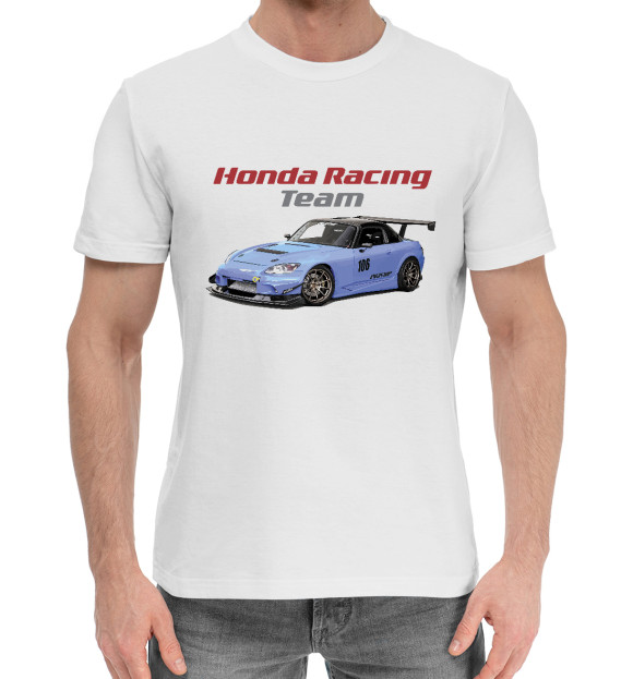 Мужская хлопковая футболка с изображением Honda S2000 Motorsport цвета Белый
